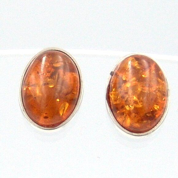 Cognac Amber Stud Earrings Surgical Steel Hypoallergenic Bezel Set Sensitive Ear - Picture 4 of 6